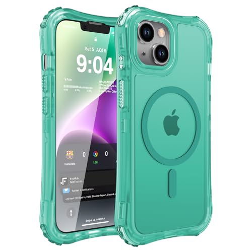 WRJ Magnetic Matte for iPhone 13 Case,iPhone 14 Case,[Compatible with MagSafe][Military Grade Drop Protection] Translucent Anti-Fingerprint Full Body Shockproof Phone Case-Mint Green