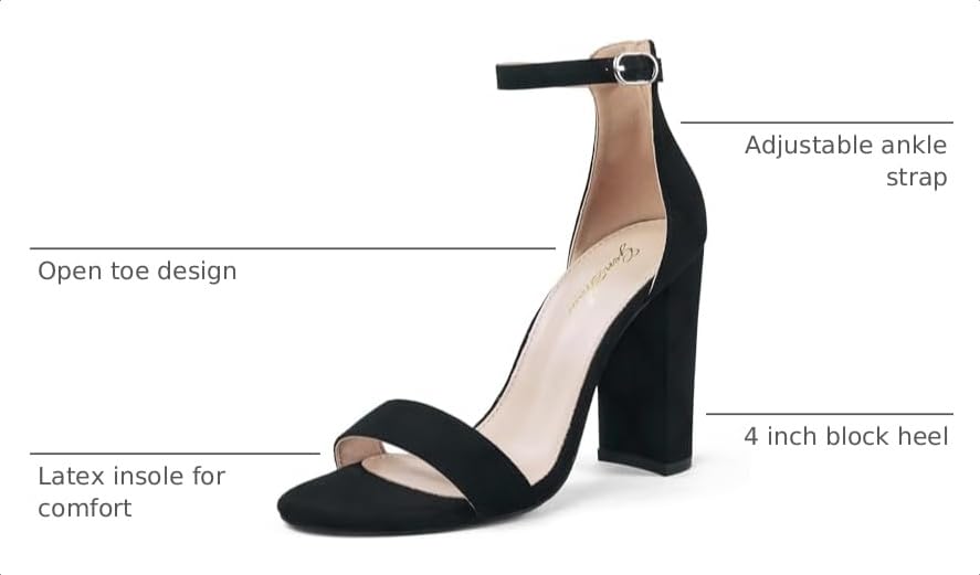 Image of GENSHUO Women's 4-inch Chunky High Heel Sandals with Ankle Strap,Party Wedding Bridal Shoes