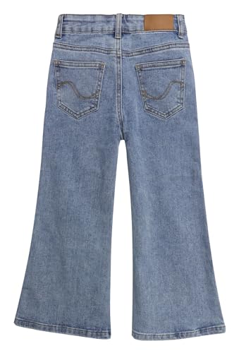 KIDSCOOL SPACE Girls Jeans,Raw Edge 3 Buttons Stretchy Bell-Bottom Denim Pants2