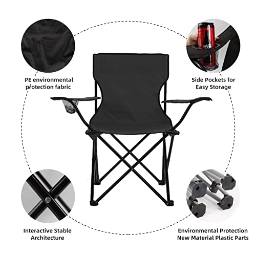 Shsycer Folding Camping Chairs Portable - Lightweight Camping Chair With Arm Cup Holder, Light Backpacking Beach Outdoor Camping Chairs, Better For Slim People (Black) #TOP3