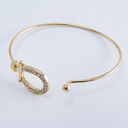 Manzhen Crystal Lucky Horseshoe Bangle Open Hook Bangle Bracelet For Horse Lover (Gold) #TOP4