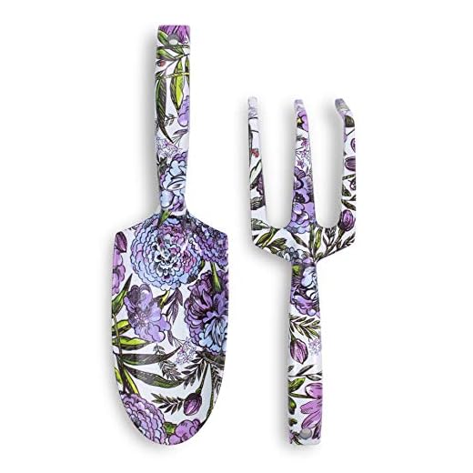 Vera Bradley Purple Floral Garden Tool Set for Women, 2 Piece Aluminum Gardening Kit Includes Hand Rake and Trowel Gardening Tools, Lavender Meadow