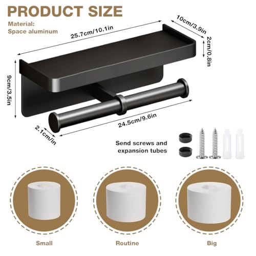 Image of HASTHIP Toilet Paper Roll Holder, Metal Toilet Roll Holder for Bathroom with Storage Shelf, Dual Toilet Tissue Roll Storage Design, Self Adhesive Wall Screw-Mount Modern Bathroom Organizer