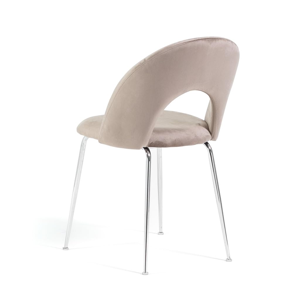 SIEDITI FUORI E DENTRO Set di 2 sedie poltroncine moderne Margot imbottite in velluto per cucina o sala da pranzo con gambe in metallo (Gambe Argento, Velluto Tortora)
