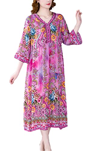 Robe ample col en V pour des journées d'été décontractées en rose 4XL