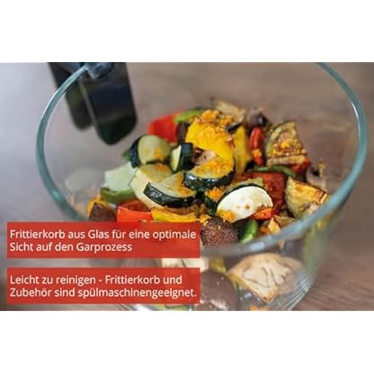 Unold 58695 Glas Heißluftfritteuse BPA-frei - Air fryer,1.200 Watt, LED-Touchscreen, 10 Automatikprogramme für, Grillen, Garen, Braten, Dörren, Backen, Erhitzen, Auftauen oder Rösten - ohne Öl – Bild 6