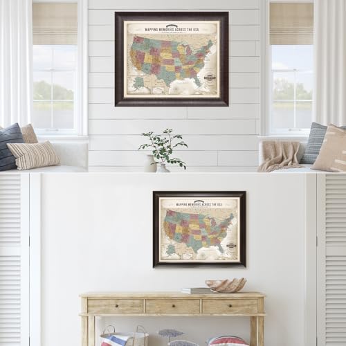 Image of DECORARTS - Personalized Push Pin Travel Map USA, Custom Name, Pin Board Canvas Wall Art, Soft Vintage Pastel United States Decor, Optional Wood Frame, Giclee Print, Handcrafted in USA, 20x16''