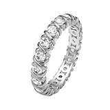 Leaocean 18K Gold Plated Solid CZ Simulated Diamond Stackable Ring Eternity Bands for Women 4mm&6mm Stackable Gold Rings Dainty Fashion Jewelry Promise Engagement Wedding Ring Size 6-10 (4MM, Steel, 7)