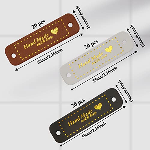 Benospace 60 Pcs Pu Leather Labels Faux Handmade With Love Sew On Clothing Tags Embellishment Knit Accessories With Hole For Diy Crafts Sewing Crochet Knitting Hats And Crocheting(Black, Brown, White) #TOP1