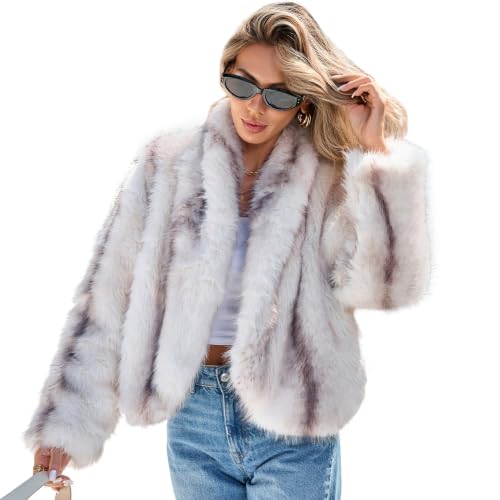 Women’s Open Front Faux Fur Jacket Wide Lapel Shaggy Furry Coat