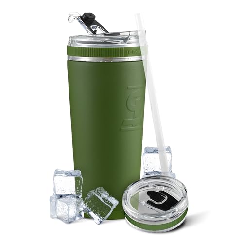 Ice Shaker Water Bottle: Ultimate Insulated Protein Mixer for Active Lifestyles 7 Ice Shaker 26oz w/Flex Lid & Straw - Stainless Steel Tumbler & Insulated Water Bottle - Vacuum Insulated Tumbler for Hot and Cold Drinks (Green)