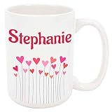 Stephanie Coffee Mug - Personalized Hearts Ceramic Cup with Name, 11 oz