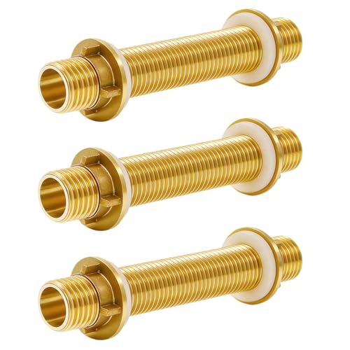 Tubo roscado de latón de 1/2 pulgadas, 12 cm, rosca G1/2, paso del depósito de latón, 120 mm, conexión de manguera con junta de silicona para grifo, tanques de agua, torre de agua