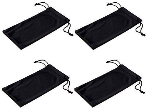 OWL Four 4 Black Microfiber Soft Protective Cleaning and Storage Pouch/Sack/Cases for Sunglasses and Eyeglasses