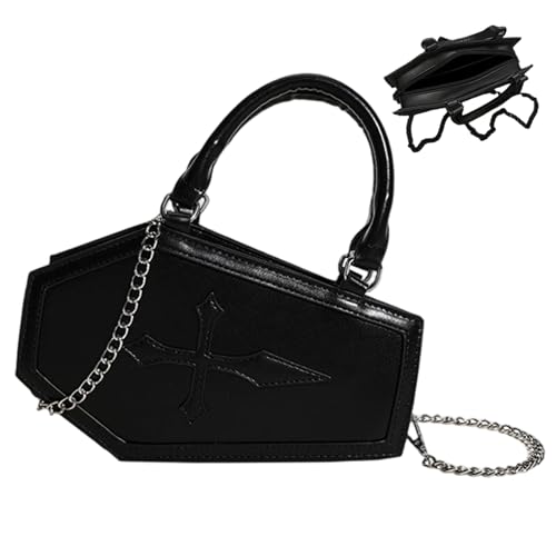 Sac à bandoulière gothique NIDONE forme cercueil rigide en PU noir pour femme