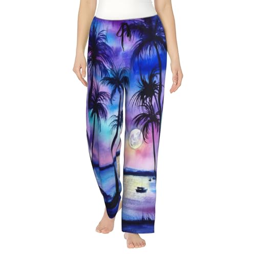 Pantalon de pyjama motif palmier femme en polyester doux