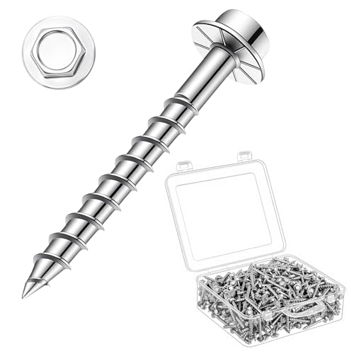 500 Tornillos Tirafondo para madera #9 x 1-1/2" con cabeza hexagonal para conectores de viguetas, resistentes de acero 1022A con acabado Dacromet miniatura 1