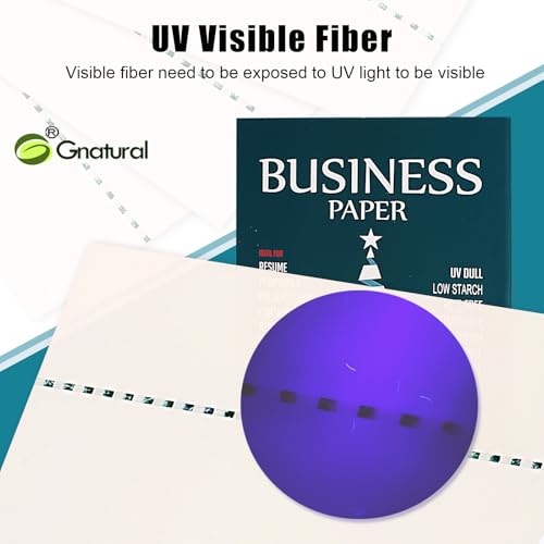 Image of 75% Cotton 25% linen Business Paper, 90GSM A4 size White Inkjet Laser Printing Paper, 100 Sheets Cotton Paper with Green Thread and UV Visible Fibres