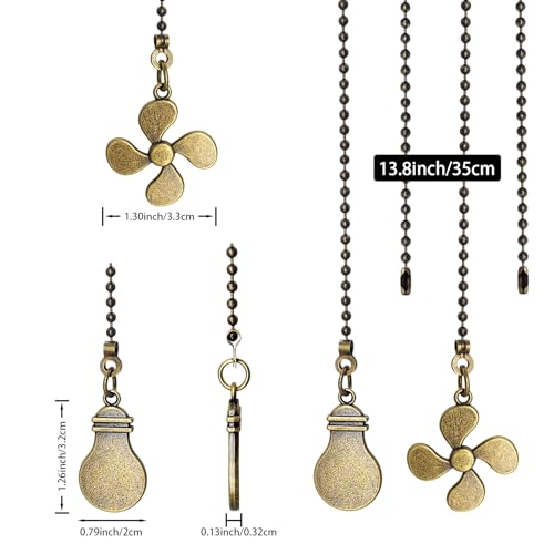 Image of Ceiling Fan Pull Chain Set Light Bulb and Fan Pattern Extension 12 Inch 3mm Diameter Beaded Ball Connector Best for use with Ceiling Fan Lighting (Antique Brass)