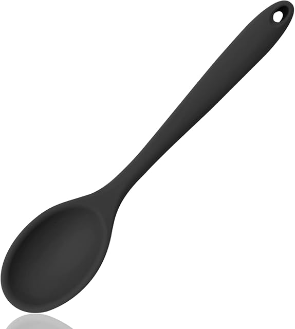 ALLY-MAGIC Silicone Spoons for Cooking Silicone Nonstick Kitchen Spoon Heat-Resistant Cooking Spoons Baking Spoons Basting Spoon for Kitchen Cooking Baking Stirring Mixing Y2-GJTS (Black)