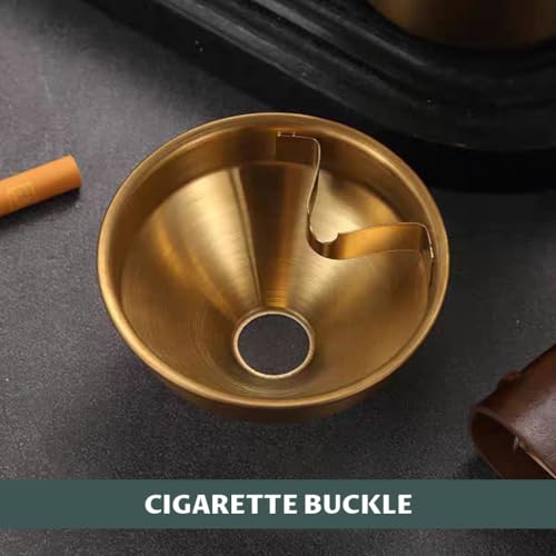 Image of HASTHIP Stainless Steel Green Ashtray, Funnel Lid for Table & Cup Holder | Helps Reduce Ash Scattering, Funnel Opening Supports Cleaner Disposal, Durable Steel Build, Tabletop or Vehicle Placement