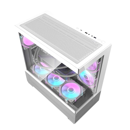 Image of Circle Defender ZX3 Mid-Tower Computer Case, Gaming Cabinet - White, Supports ATX, M-ATX, ITX, 3 x 120mm Front and 1 x 120mm Rear ARGB Fans