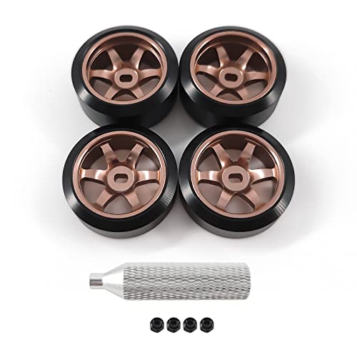 Abendor 6 Spoke Wheel Rims & Rc Car Drift Tires For 1/28 Rc Hobby Model Car, [2*N+2*W] 4 Pcs 20Mm Aluminum Alloy Rims For Wltoys K969 K989 P929 Awd Xrx Amz Wl Drz Gla Bz (Bronzed Drift) #TOP10