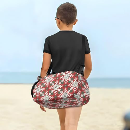 Duffle Bag for Boys or Girls with Shoes Compartment, Pattern Red Christmas Tile Snowflake Sports Travel Bag Overnight4