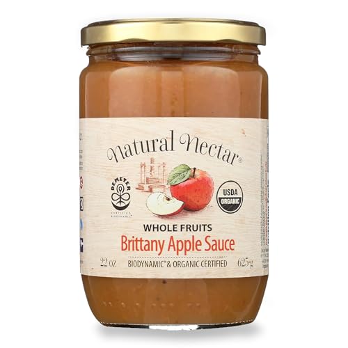 Natural Nectar Brittany Apple Sauce, USDA Certified Organic – 22 oz Jar | Classic Organic Apple Sauce from Brittany, Simple Ingredients, Great for Snacks & Baking