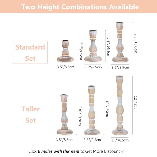 NUPTIO Rustic Candlestick Holders for Decor: Set of 6 Wood Taper Candles Holder - Vintage Candle Stick Tapered Holders for Fall Christmas Party Holiday Home Table Centerpiece by NUPTIO - Image 3