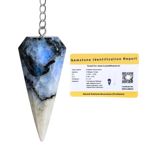 Image of Rainbow Moonstone Pendulum Dowsing Tool - Natural Crystal Pendulum for Spiritual Guidance - Premium Dowser Pendulum for Accurate Divination and Energy Healing - Perfect for Energy Healing and Chakra Balancing - Handcrafted with Precision and Elegance