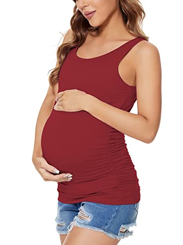 Liu & Qu Damen Schwangerschafts-Basic-Tank Top Mama Kleidung „rmel Solide Side R schen Weste gro Weinrot Cover