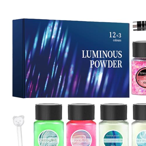 Luminous Pigment Powder - Self Glowing Long Lasting Safe Dyes 15-Color - Nail Polish DIY Crafts Powder Dye - for Nails Acrylic Paint Crafts Resin Coatings DIY