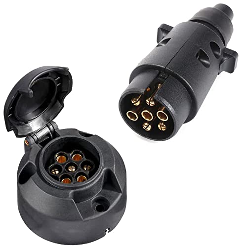 SPARKMOTO Prise Remorque 7 Broches Male Et Prise Remorque 7 Broches Femelle,12V Étanche adaptateur Prise pour Remorque 7 Broches fiche remorque 7 broches mâle pour Attelage Caravane,Porte-vélo(SK0701)