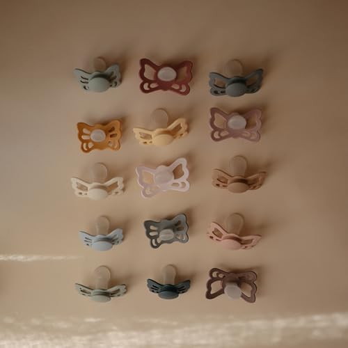 Image of FRIGG Butterfly Anatomical SilkySoft Silicone Baby Pacifier | Made in Denmark | BPA-Free (Blush /Cedar, 6-18 Months)