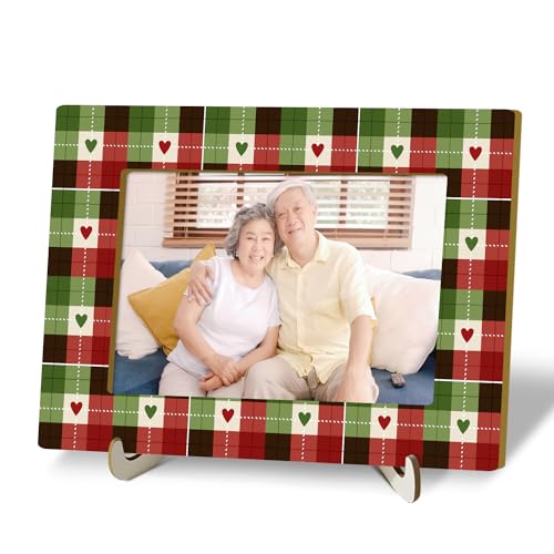 Qssfdgg Tabletop Wood Photo Frame, Black Red Green Plaid Desktop Picture Frame with Stand, Girls Teen Women Daughter Mom Gift, Home Table Decor Supplies for Living Room Bedroom (4x6 Horizontal) -13
