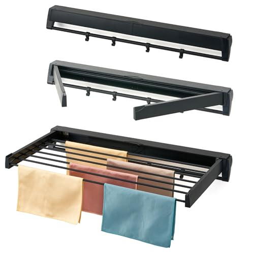 HOUSEBLISS Wall Mounted Drying Rack, Aluminum Collapsible, 88 lbs Capacity, Foldable Laundry Rack for Drying Clothes (Black)