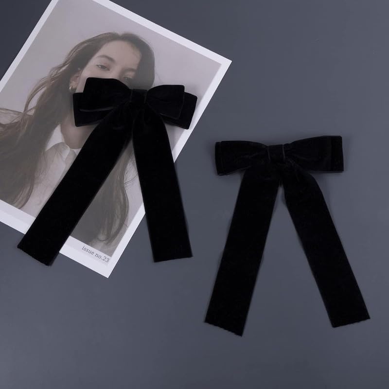 2PCS LUXURY Handmade Velvet Bow Hair Clips, Headbands for Women Girls, Elegant Hair Ties Hair Styling Accessories, Hair Band Set, Gifts for Mom, Yoga Outdoor Headdress Decor, Black-image-38