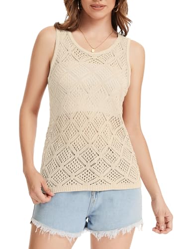 Image of Bosmeer Women's Hollow Sweater Vest Crochet Tank Tops Knit Out Sleeveless Cover Up Summer Boho Top Pullover