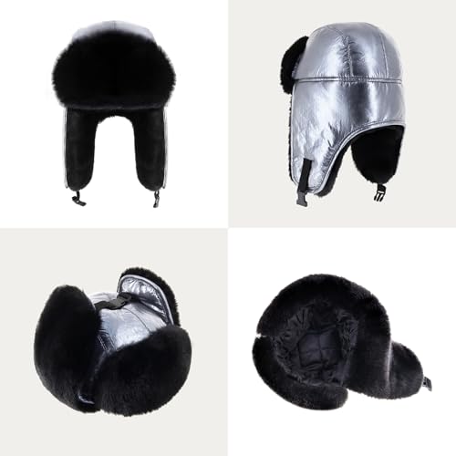 Image of Winter Aviator Trapper Hat, Metallic Trapper Hat with Faux Fur Ear Flaps