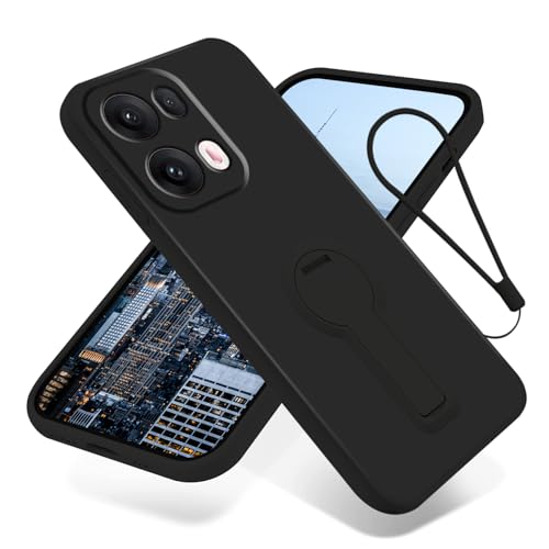 Compatibile con OPPO Reno 13 Pro 5G con supporto ad anello, in silicone per OPPO Reno13 Pro 5G con corda a 360 gradi custodie per evitare la perdita antiurto Case (nero)