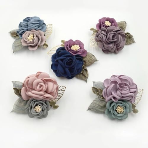Image of Elegant Rose Flower Brooch Pin for Women Handmade Imitation Crystal Pearl Fabric Flower Lapel Pin Dress Suit Accessories for Wedding Party Gentleman's Essentials Bridal Jewelry Bridesmaid Gifts
