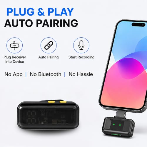 Image of OLV S68 Wireless Lavalier Microphone for YouTube Recording, 2.4GHz Clip-on Mic with AI Noise Reduction, Plug & Play, Charging Case, Low Latency, Wireless Mic for Vlogging, Interview & Live Streaming