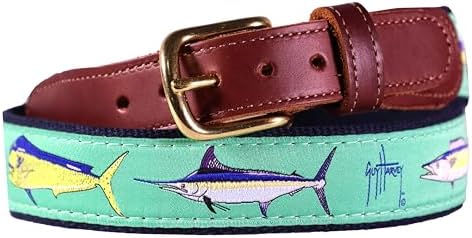 Guy Harvey Mens Leather Tab Belts (Seafoam Offshore, 34)