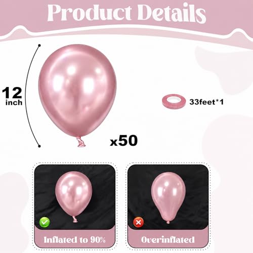Image of Togvu Metallic Pink Balloons, 50Pack 12 Inch Chrome Light Pink Latex Party Balloons for Birthday Bridal Baby Shower Gender Reveal Easter Party Decorations Supplies