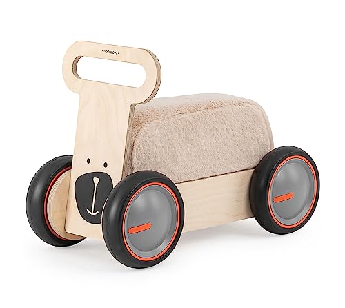 Mamatoyz 03DSBE DriveMe Soft Bear Quadricycle Andador de Madera extraíble 3 en 1 Soporte de Juguete para niños con Asiento de Esponja extraíble Suave