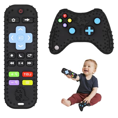 NiceBest 2 Piezas Silicona Mordedor Bebe de 6-12 Meses, Mando Juguete para Bebe, Dentición Grado Alimenticio Silicona Mordedor Mando a Distancia para Bebes 3 6 9 12 Meses Regalo