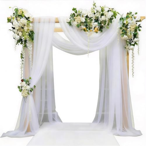 yolzhxe Tenture Mariage, 75 x 800 cm Voilage Blanc, Elégant Romantiques Mariage Arche Tenture, Rideau en Tulle Décoration pour Cérémonie, Fête, Toile de Fond