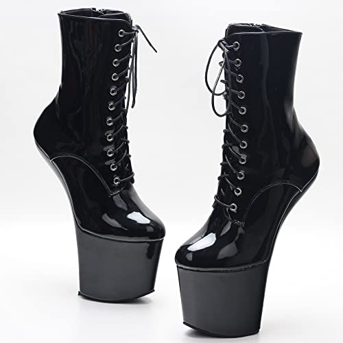 JiaLuoWei Mid Calf Boots, Women's Platform High Heel Lace-up Sexy Fetish Hoof Heelless Sole Mid-Calf Boots3