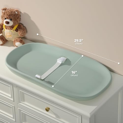 Baby Changing Pad Waterproof in EVA Foam, Baby Changing Mat Wipeable Baby Changing Table Pad, Adjustable Safety Belt & Non-Slip Base, for Diaper Changes & Massage, Fits Dresser/Changing Table - Sage by Amrcbb - Image 5